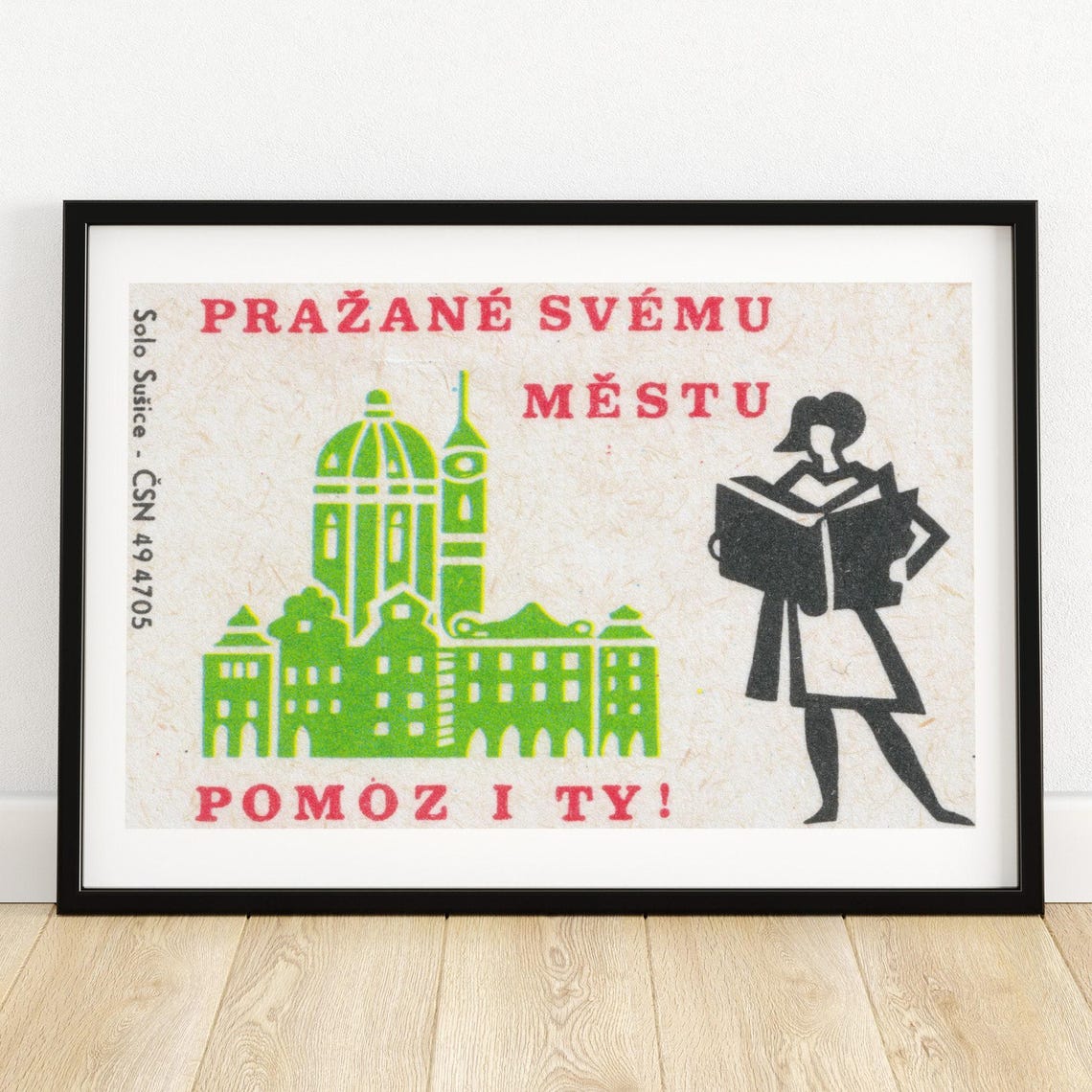 Praguers Help Your City Prague Skyline Vintage Matchbox Art Poster