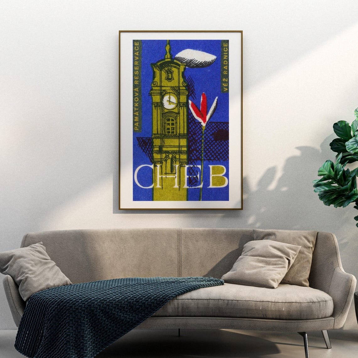 Cheb Town Hall Tower Vintage Blue Heritage Reservation Poster - Image 3