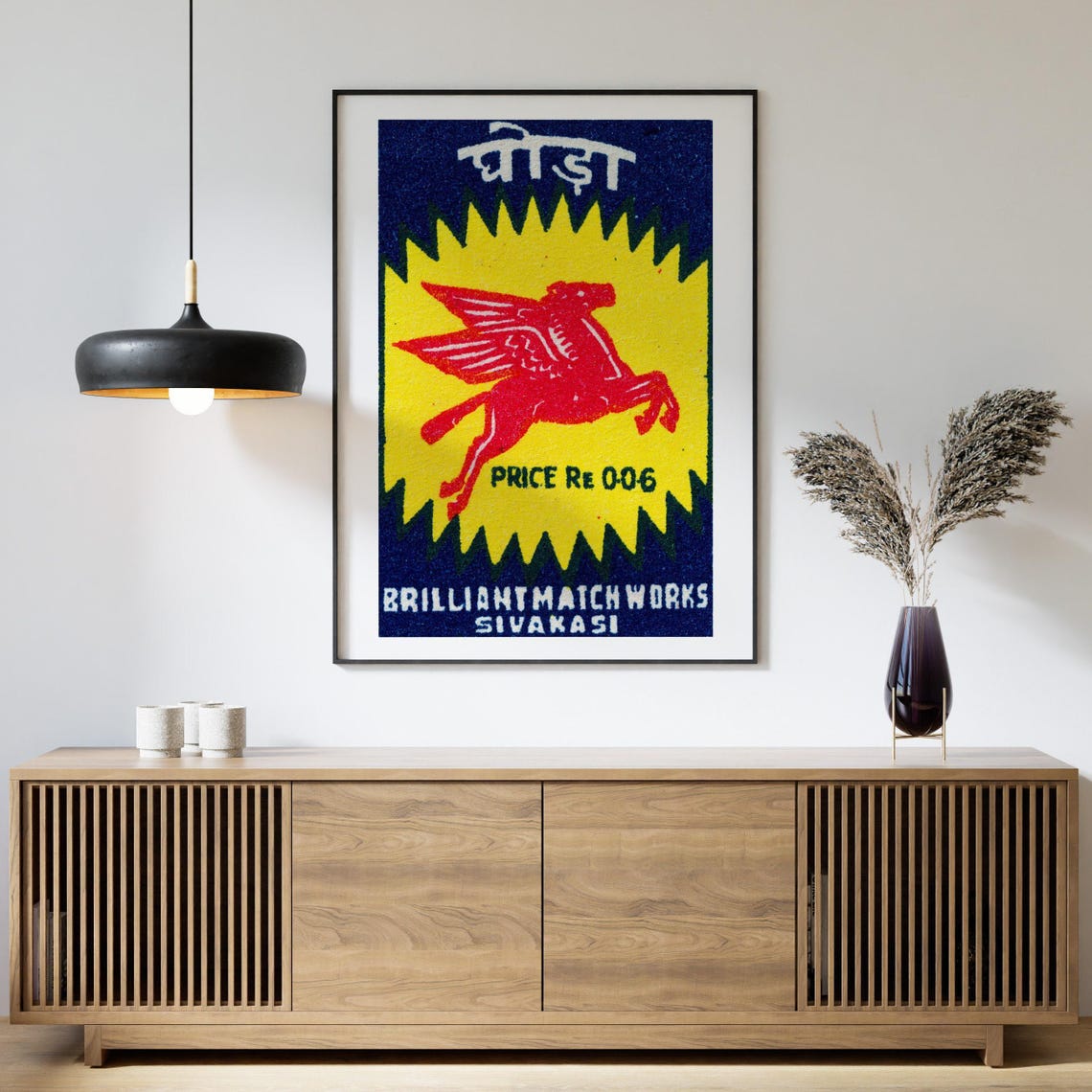 Red Pegasus Sunburst Vintage Indian Matchbox Label Art Poster - Image 4