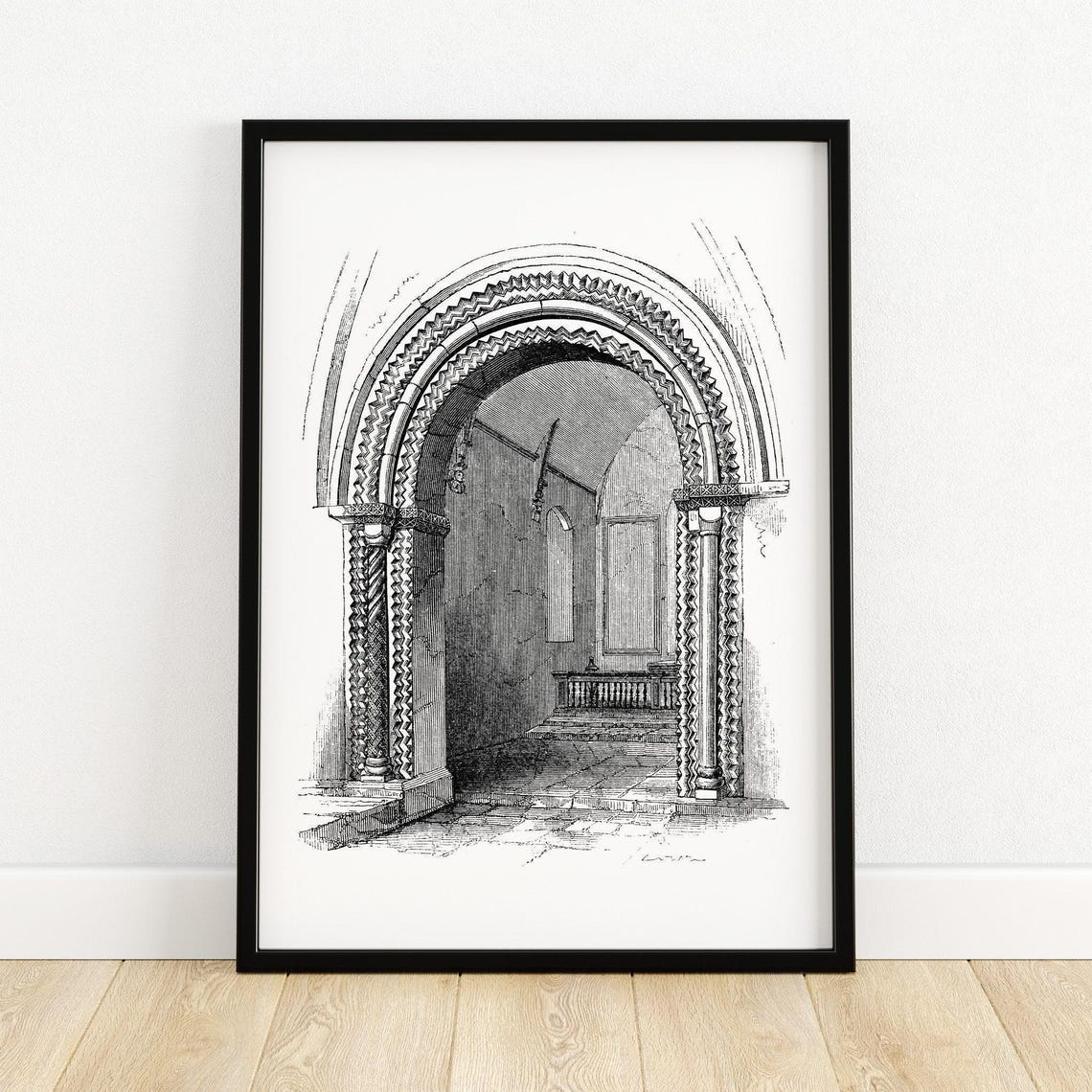 Norman Chancel Arch Oxfordshire Chevron Ornament Engraving Poster