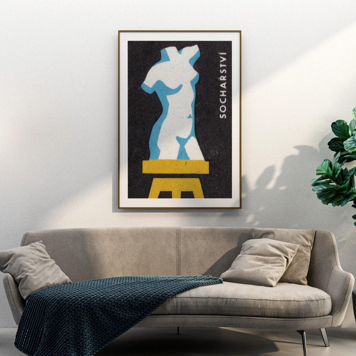 Socharstvi Classical Torso Sculpture Czech Vintage Label Art Print - Image 3