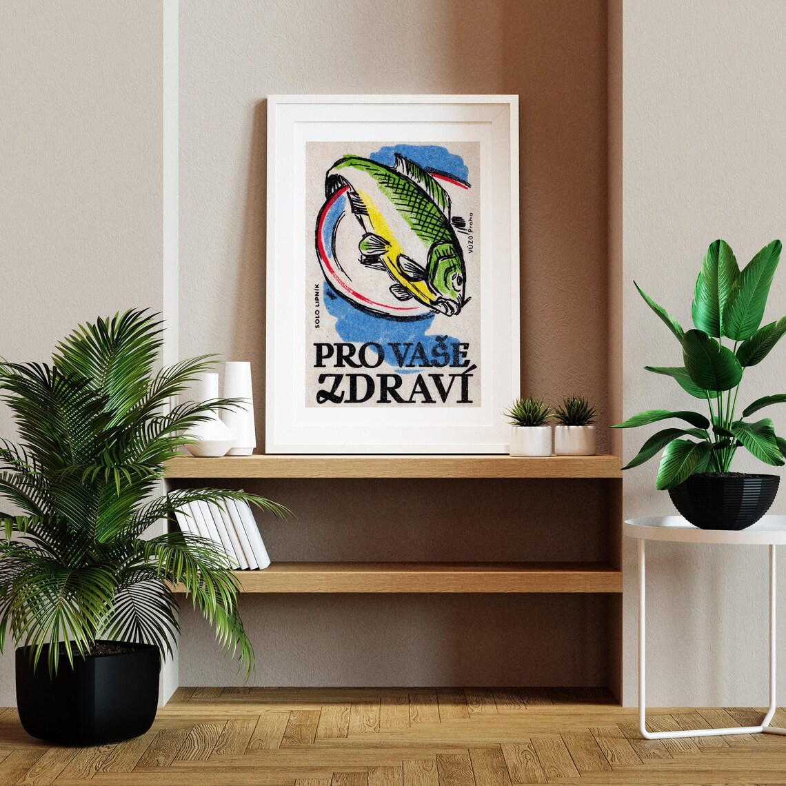 Green Fish On Plate, Vintage Czech Poster Print - Image 2