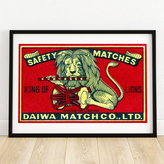 King of Lions Flute and Drum Musician Vintage Japan Match Poster
