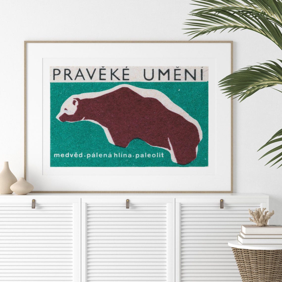 Pravěké Umění Paleolithic Bear Clay Vintage Czech Label Poster - Image 2