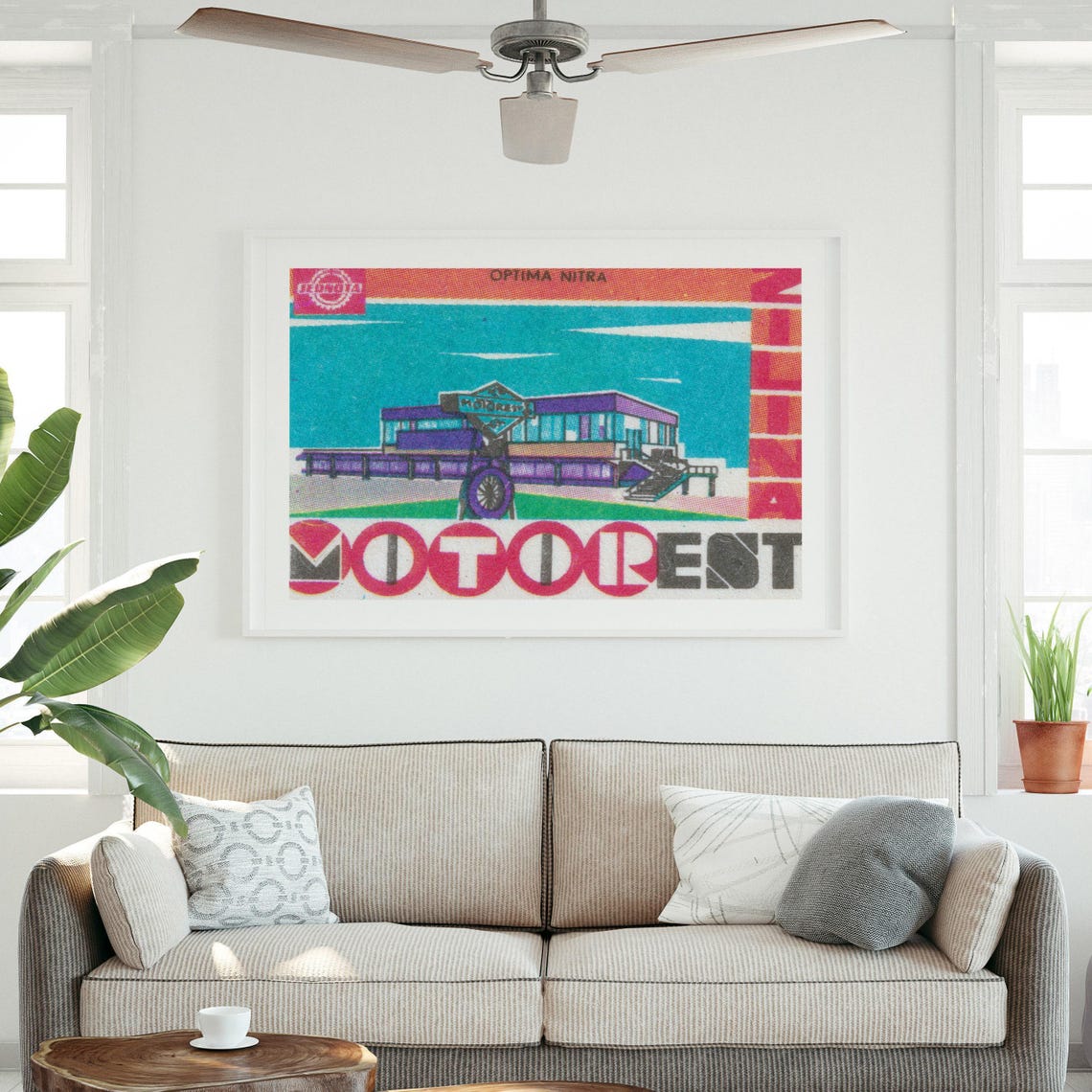 Motorest Optima Nitra Vintage Motorway Cafe Matchbox Label Art Poster - Image 3