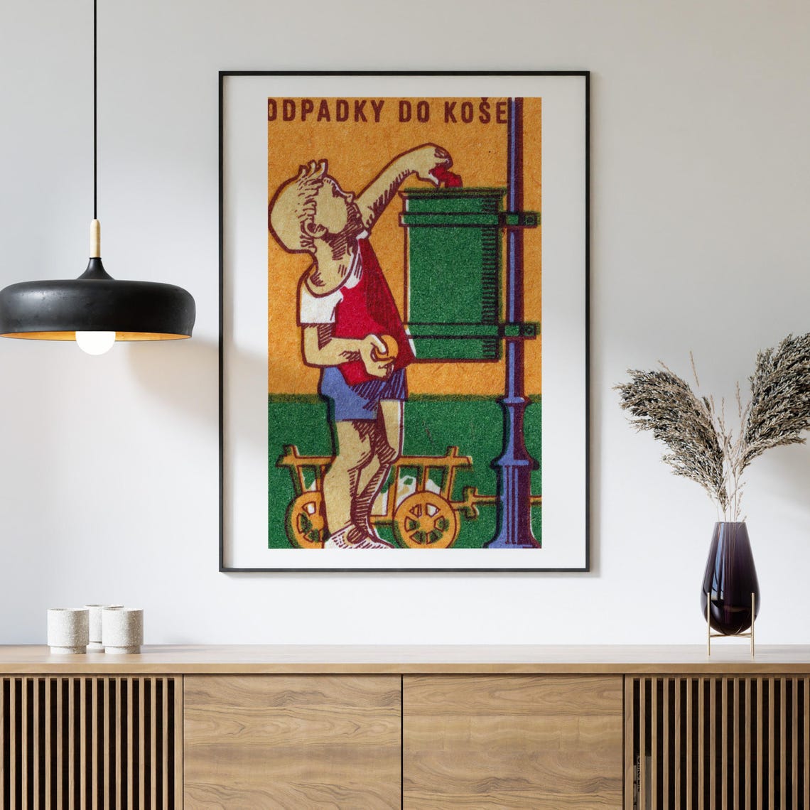 Odpadky Do Kose Boy Tosses Waste Vintage Matchbox Label Poster - Image 4