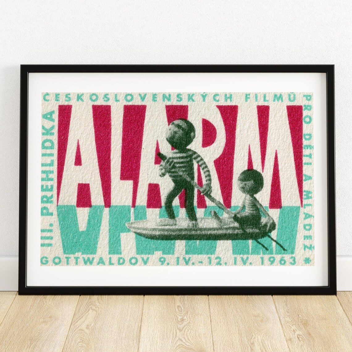 1963 Gottwaldov Children Film Festival Alarm Matchbox Art Poster