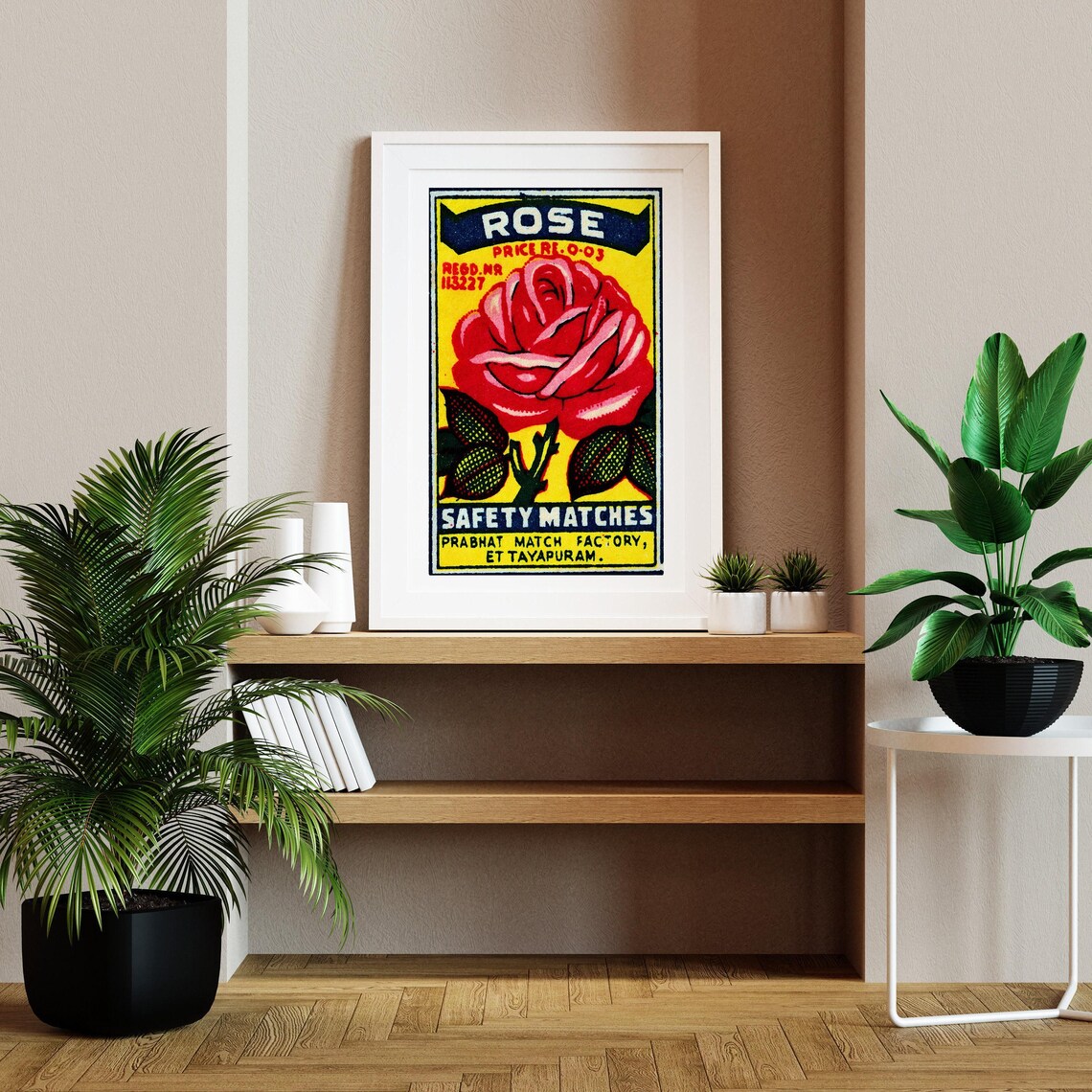 Rose Lush Red Bloom Bouquet Vintage India Safety Matches Poster - Image 2