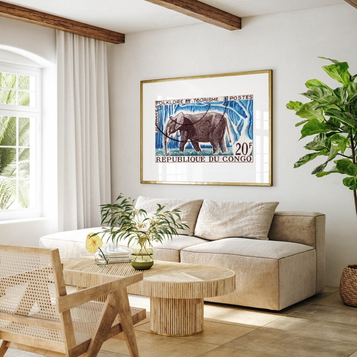 Bull Elephant Vintage Congo Postage Stamp Art Print - Image 4