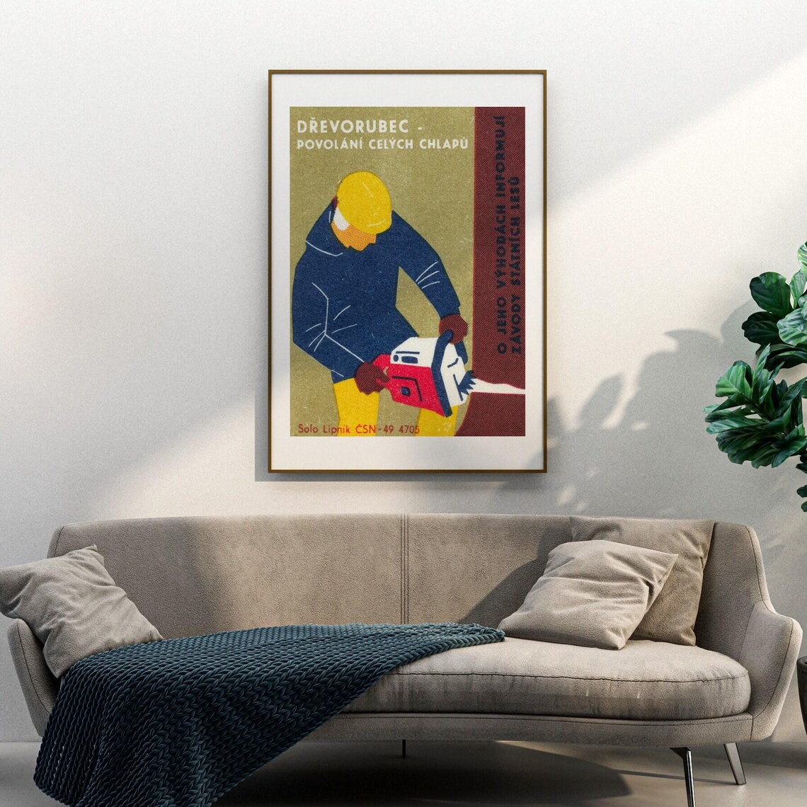 Czech Woodcutter Chainsaw Drevorebec Vintage Matchbox Art Poster - Image 3