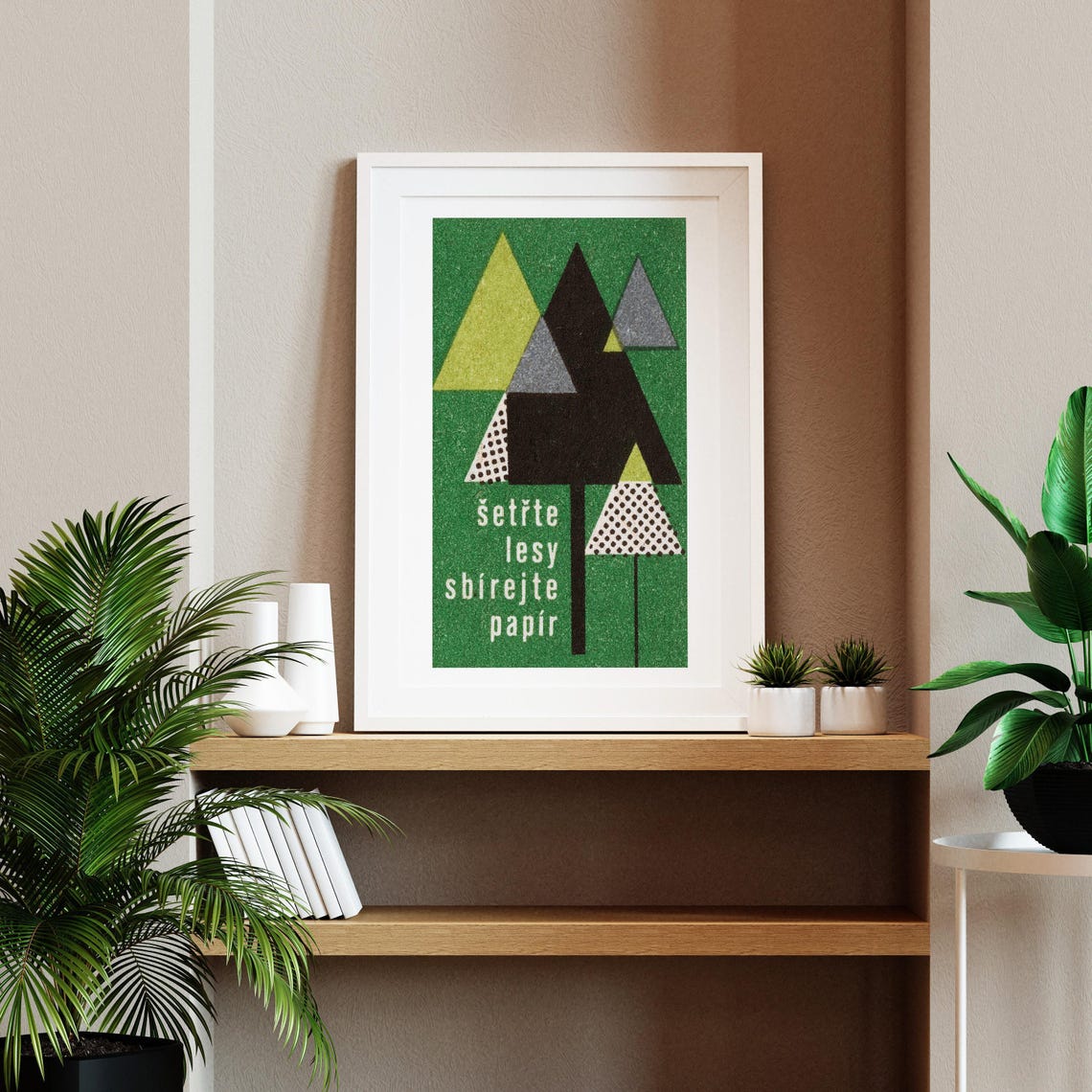 Save Forests Collect Paper Geometric Trees Czech Matchbox Poster - Image 2