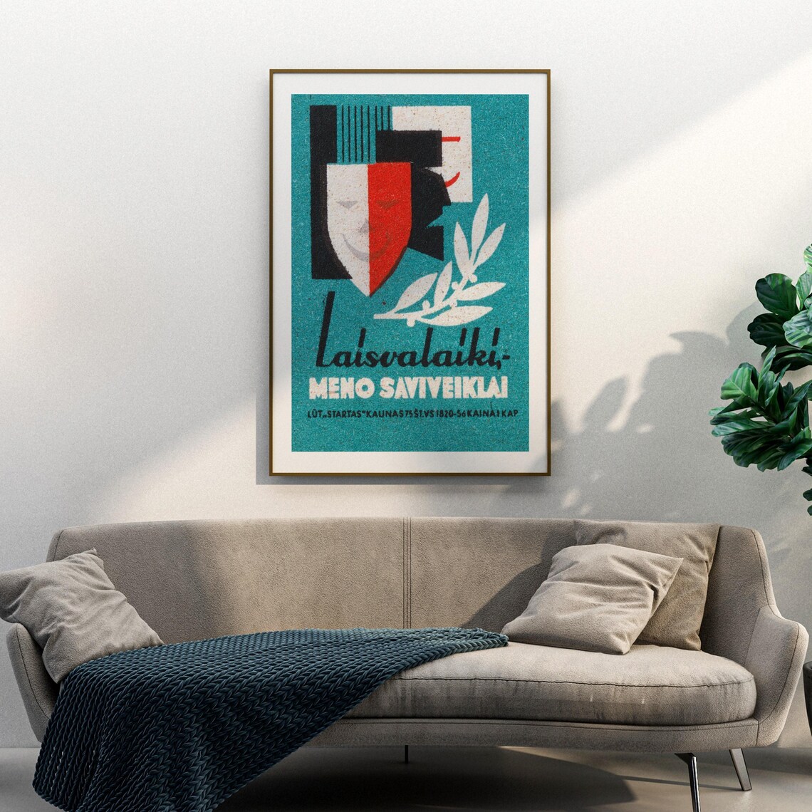 Laisvalaikis Lithuanian Art Theatre Masks Vintage Label Art Print - Image 3