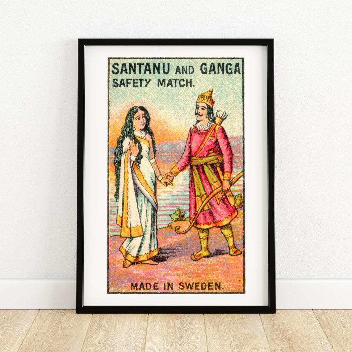 Santanu and Ganga Indian Couple Vintage Swedish Match Label Poster