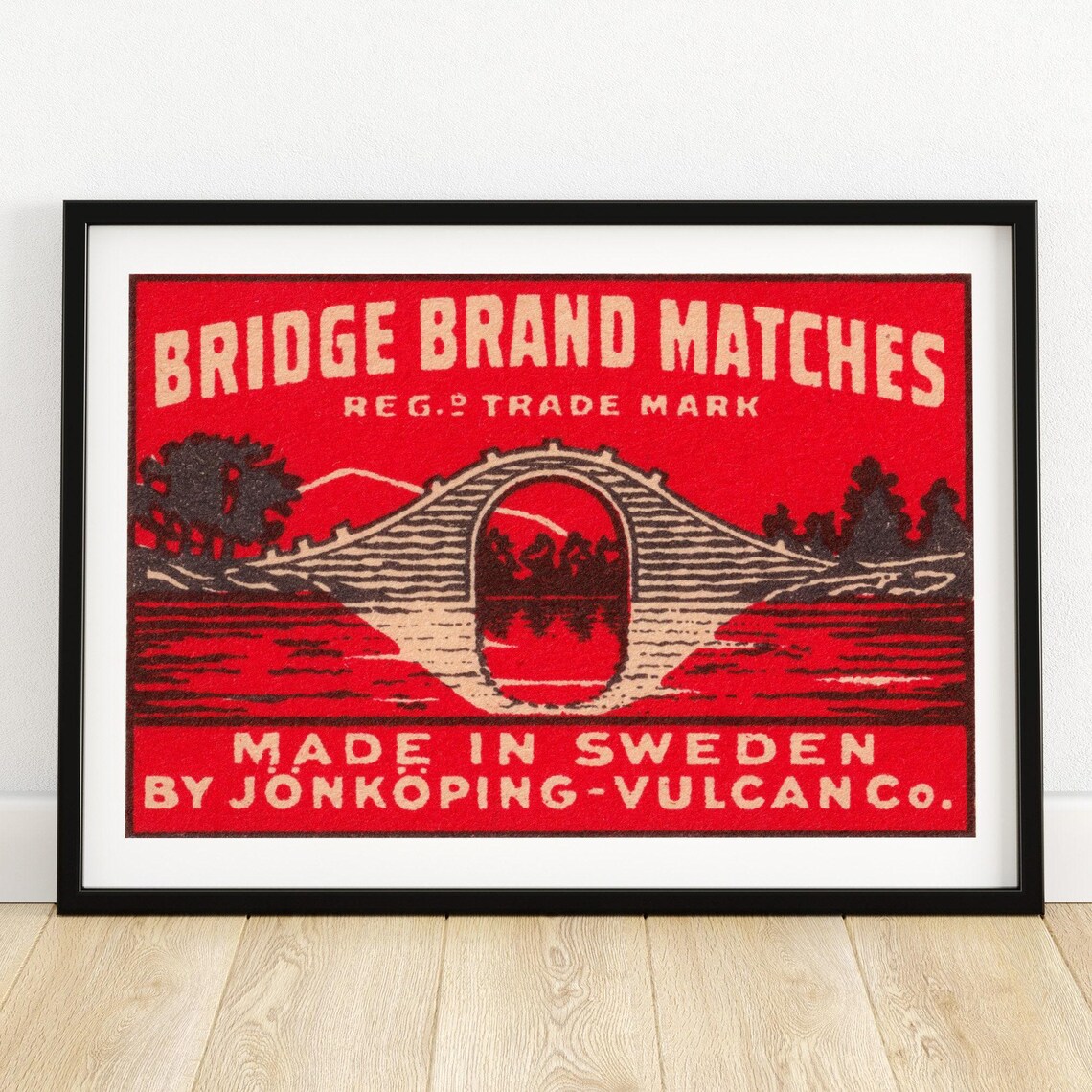 Bridge Brand Matches Red Arched Bridge Swedish Matchbox Label Poster