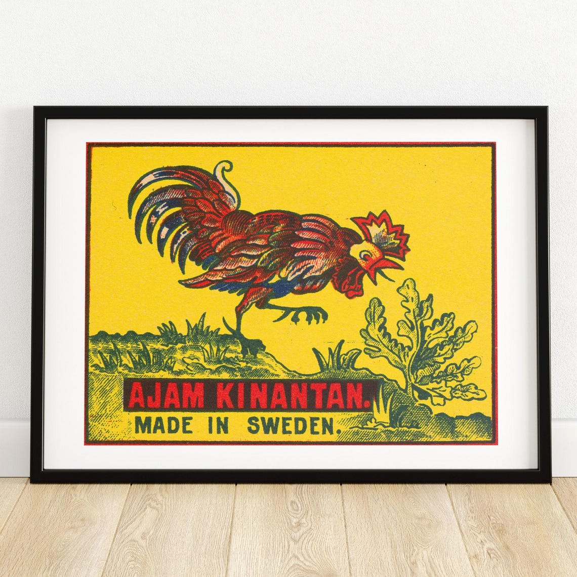 Ajam Kinantan Rooster Swedish Vintage Matchbox Label Art Poster