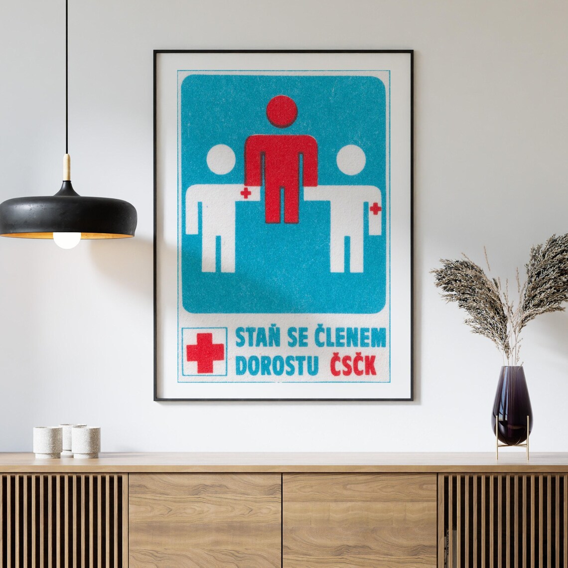 Czech Red Cross Youth Membership Retro Matchbox Label Art Poster - Image 4