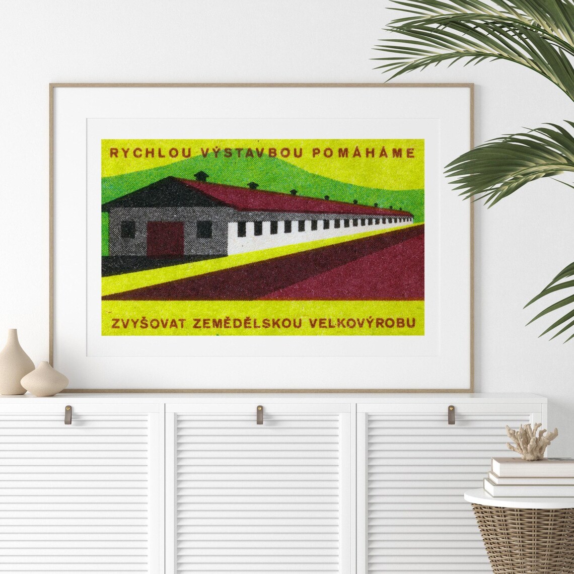 Long Farm Warehouse Agricultural Production Vintage Czech Label Poster - Image 2