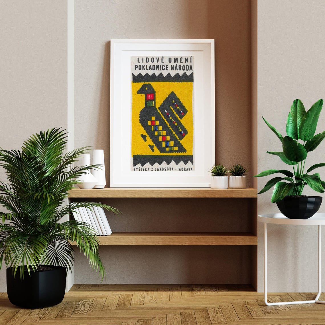 Yellow Bird Moravian Folk Embroidery Vintage Czech Label Poster - Image 2