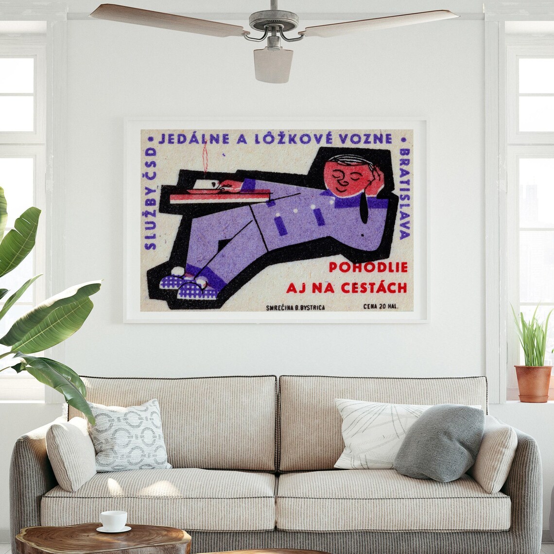 Slovak Railway Dining Car Comfort Vintage Matchbox Label Art Poster - Image 3