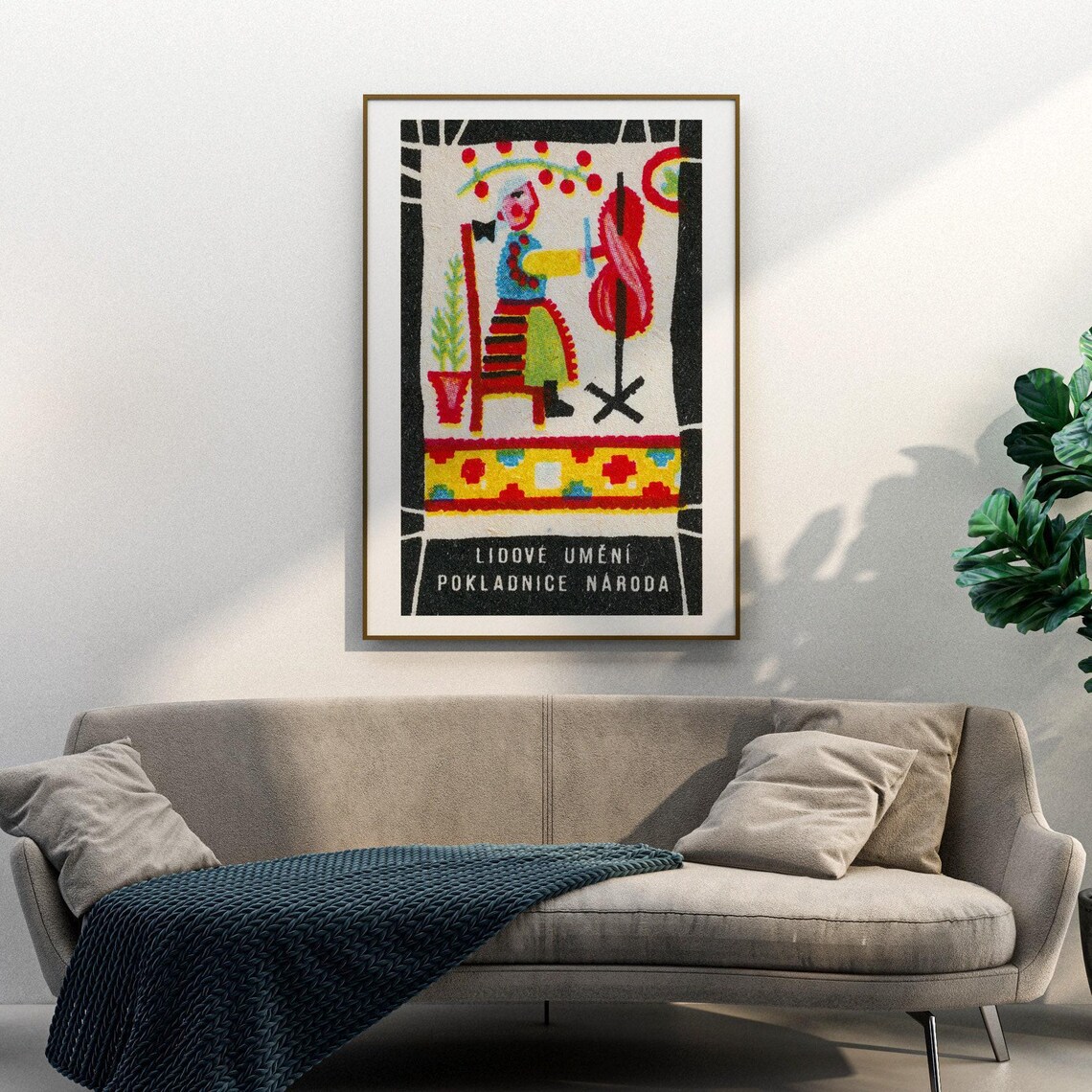 Czech Folk Art Woman Spinning Wheel Vintage Matchbox Label Poster - Image 3