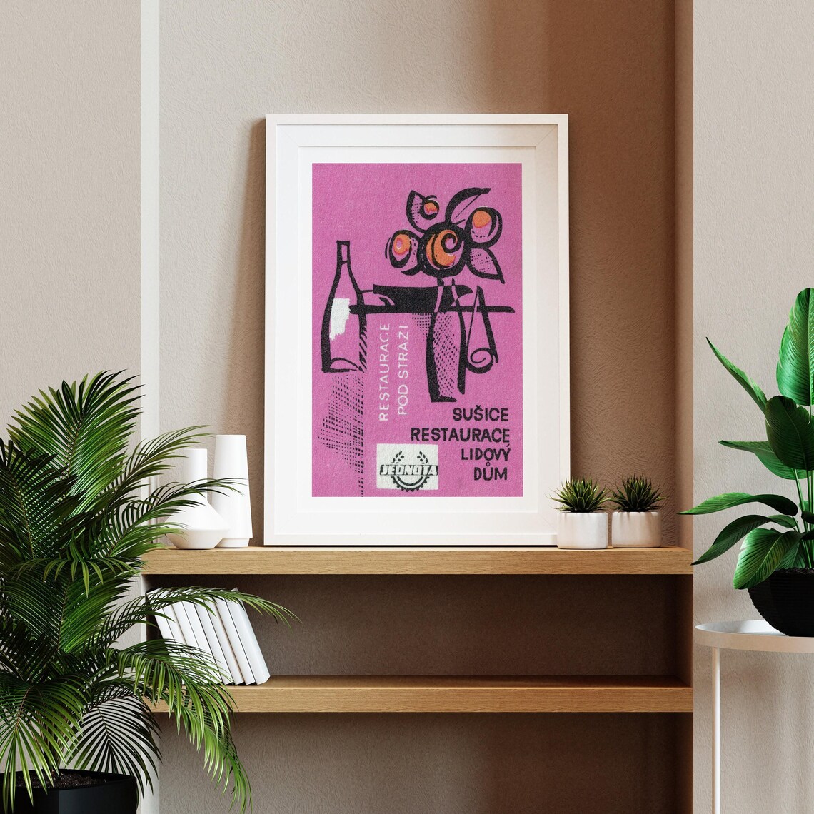 Czech Jednota Restaurant Label Pink Floral Still Life Retro Poster - Image 2