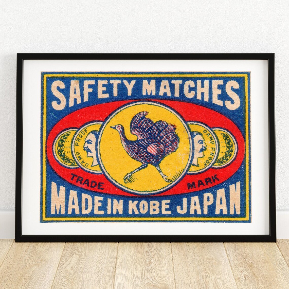 Made In Kobe Japan Safety Matches Running Bird Trade Mark Art Poster
