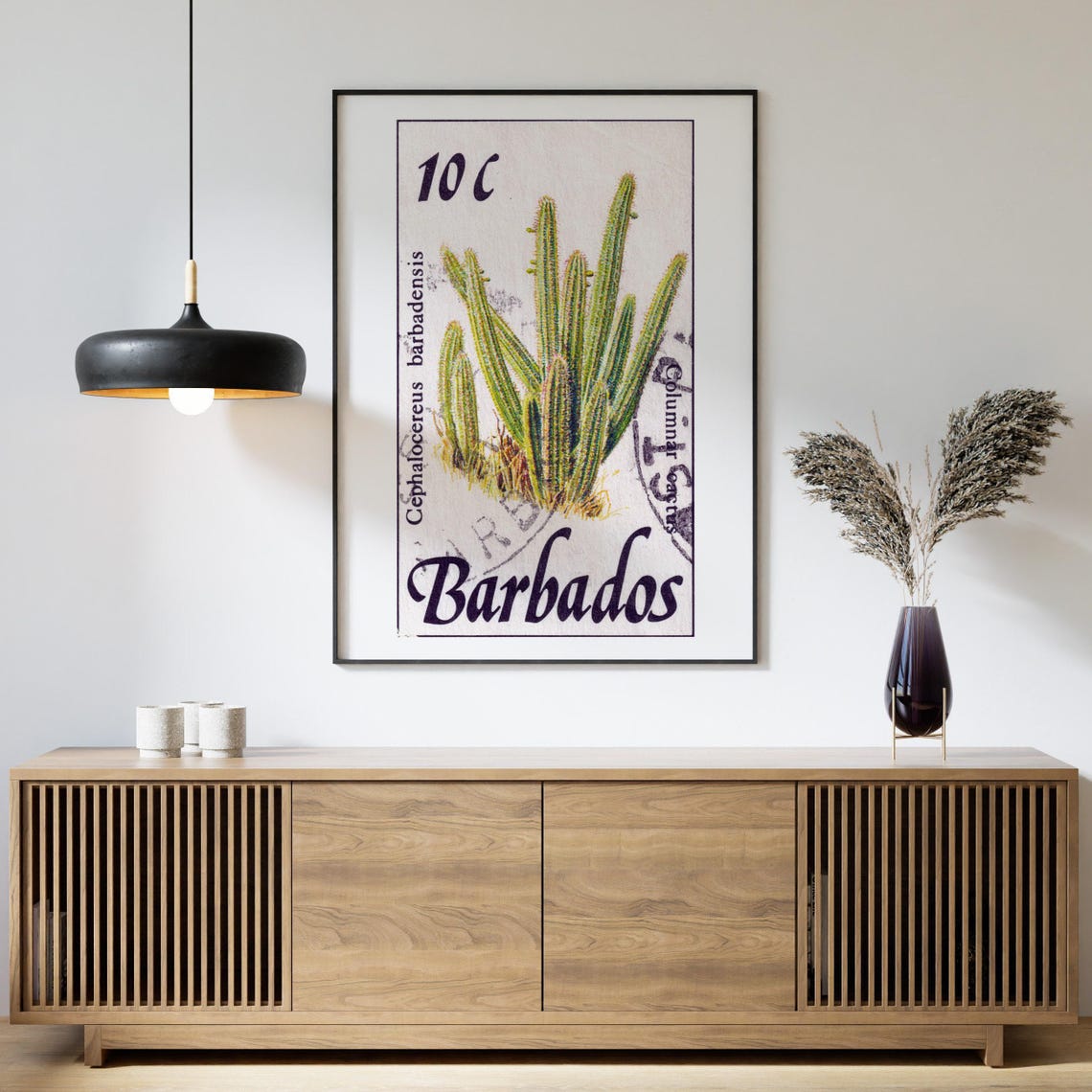Barbados Columnar Cactus Vintage Postage Stamp Botanical Art Poster - Image 4