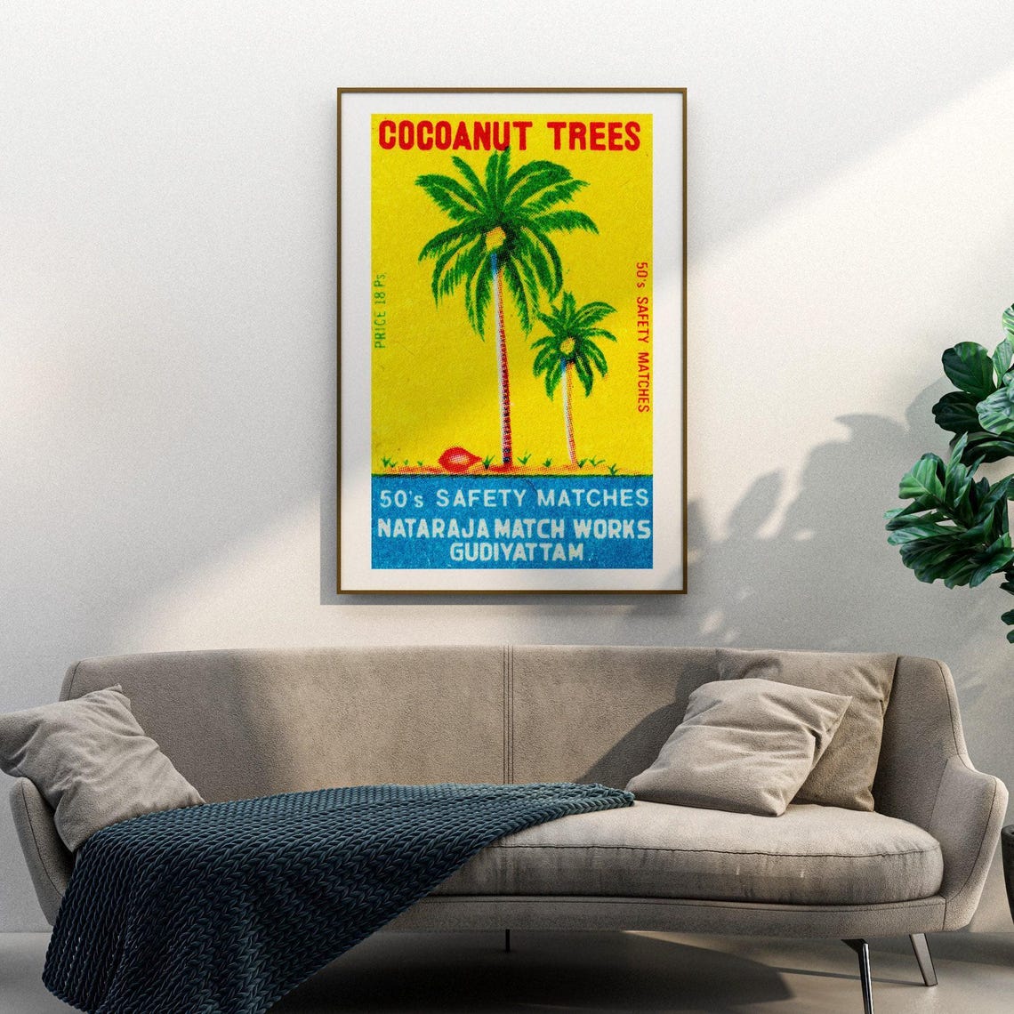 Cocoanut Trees Palm Pair Vintage Indian Matchbox Label Art Poster - Image 3