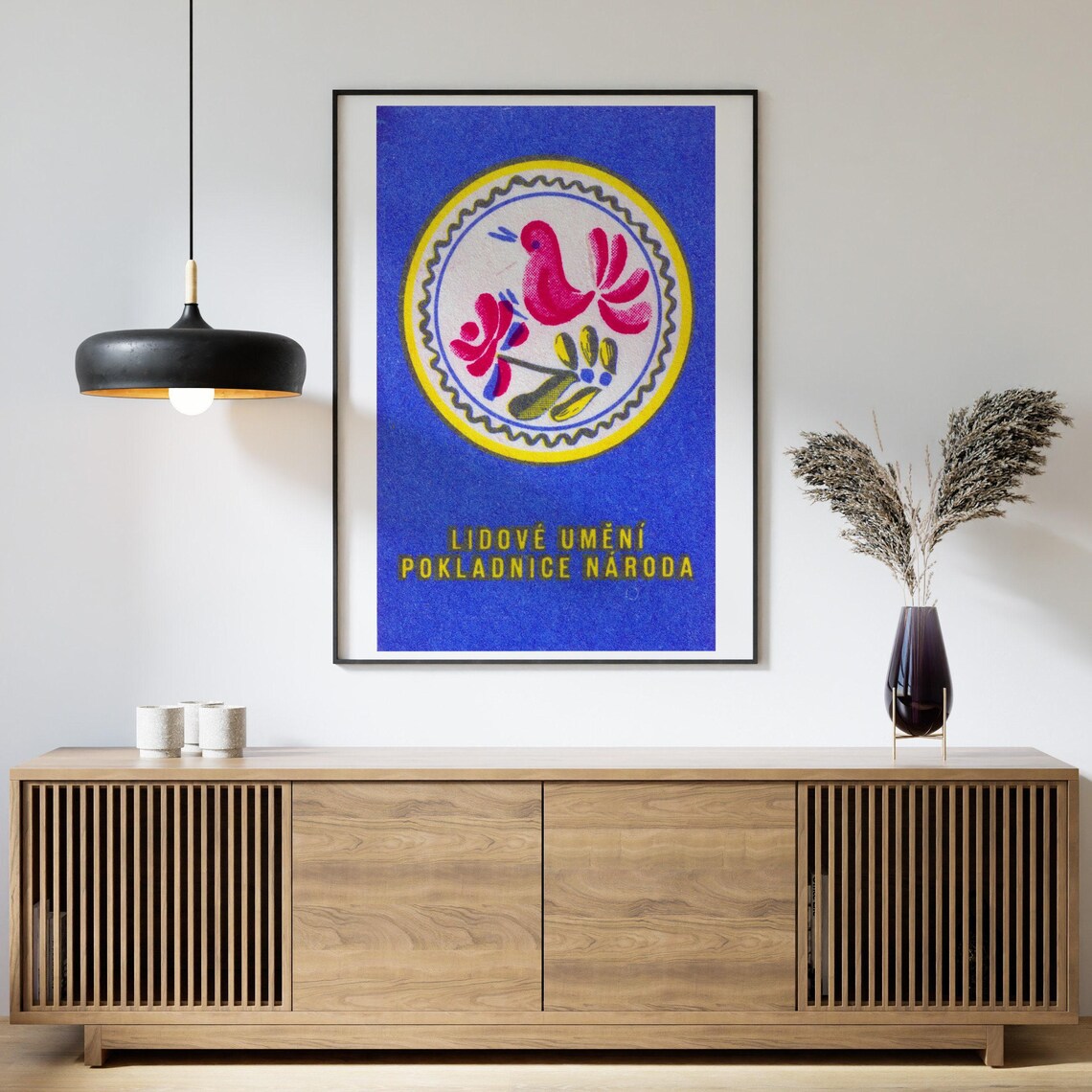 Lidové Umění Ceramic Plate Pink Bird Vintage Czech Folk Art Poster - Image 4
