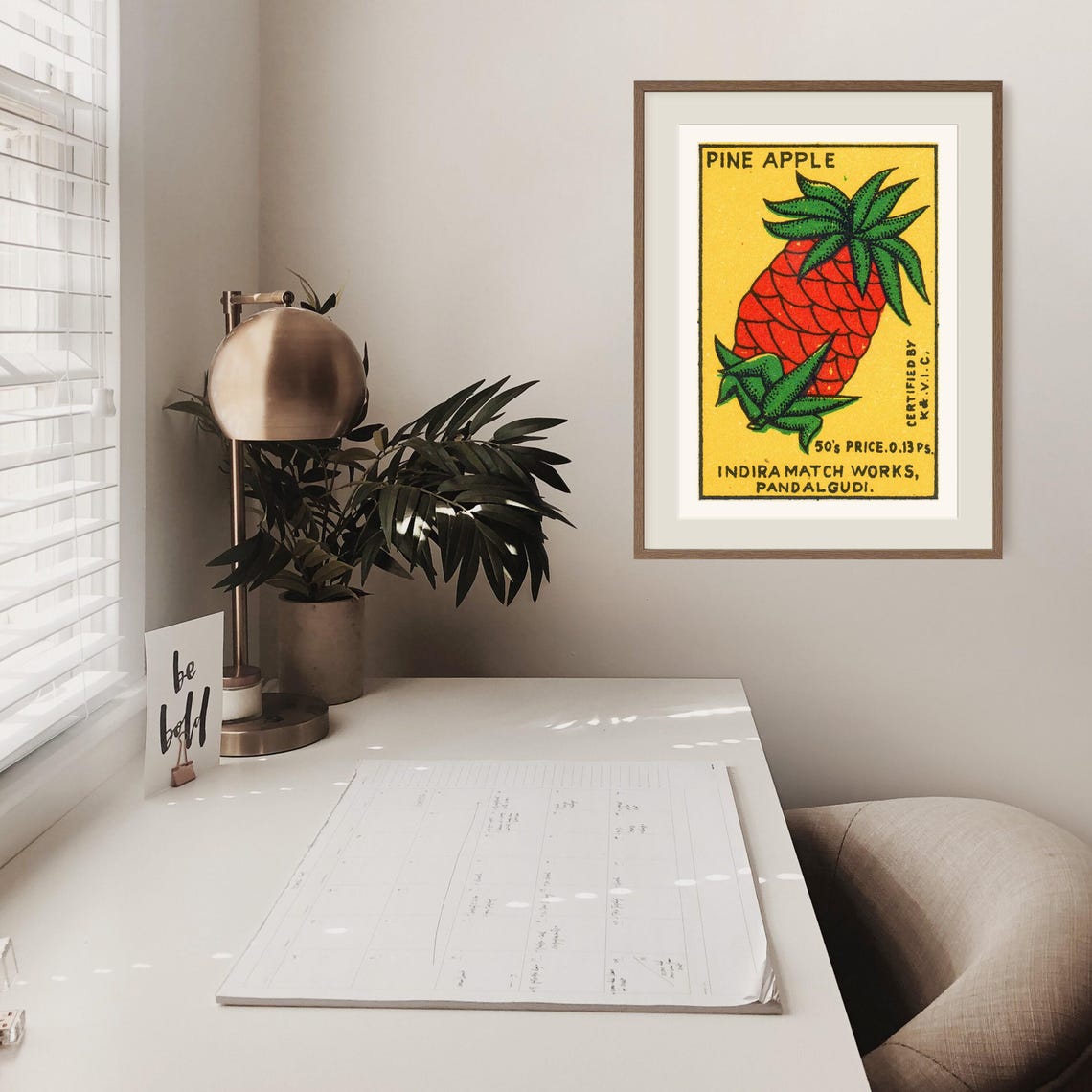 Pineapple Vintage Indian Matchbox Label Red Fruit Art Poster - Image 2