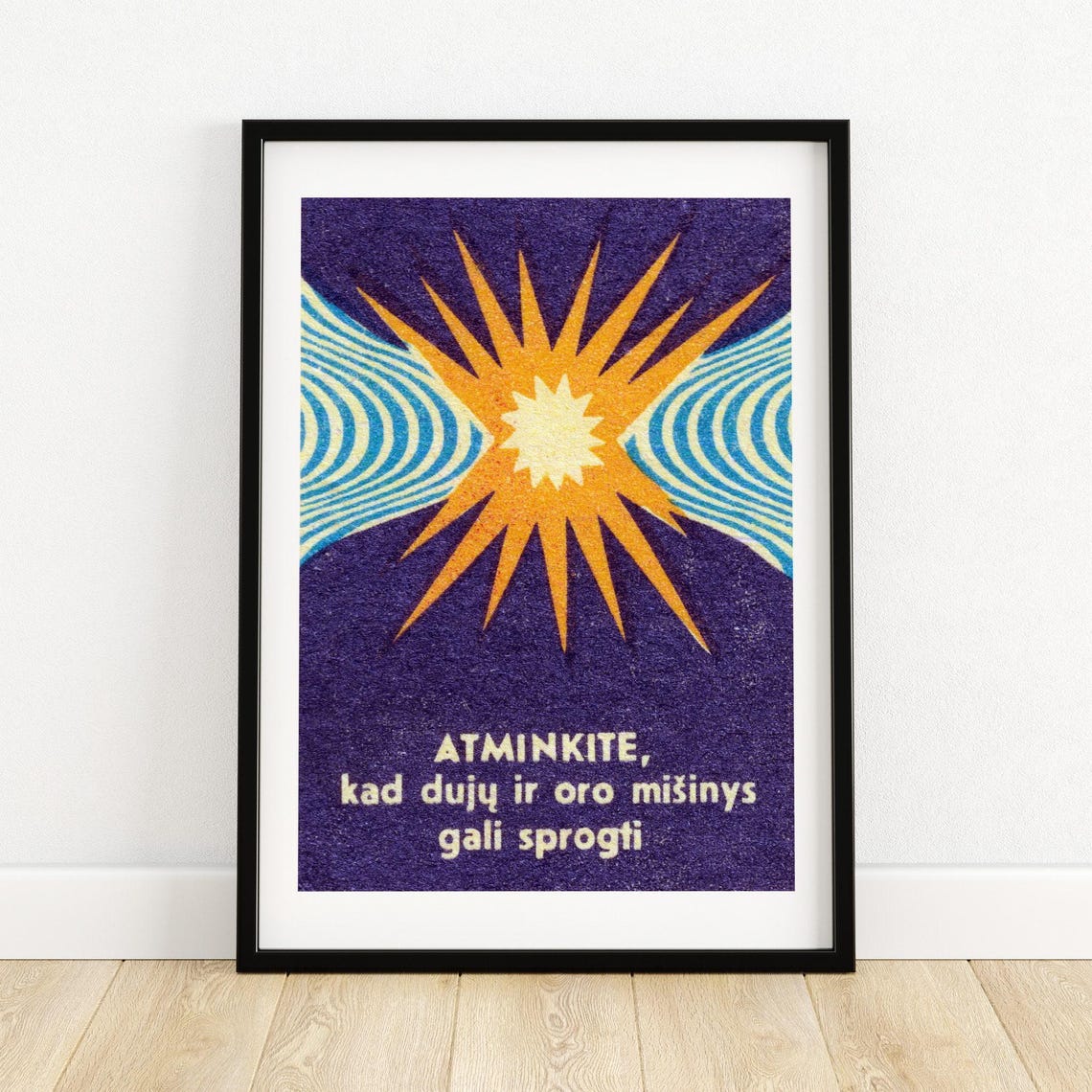 Lithuanian Gas Safety Vintage Starburst Warning Label Art Poster
