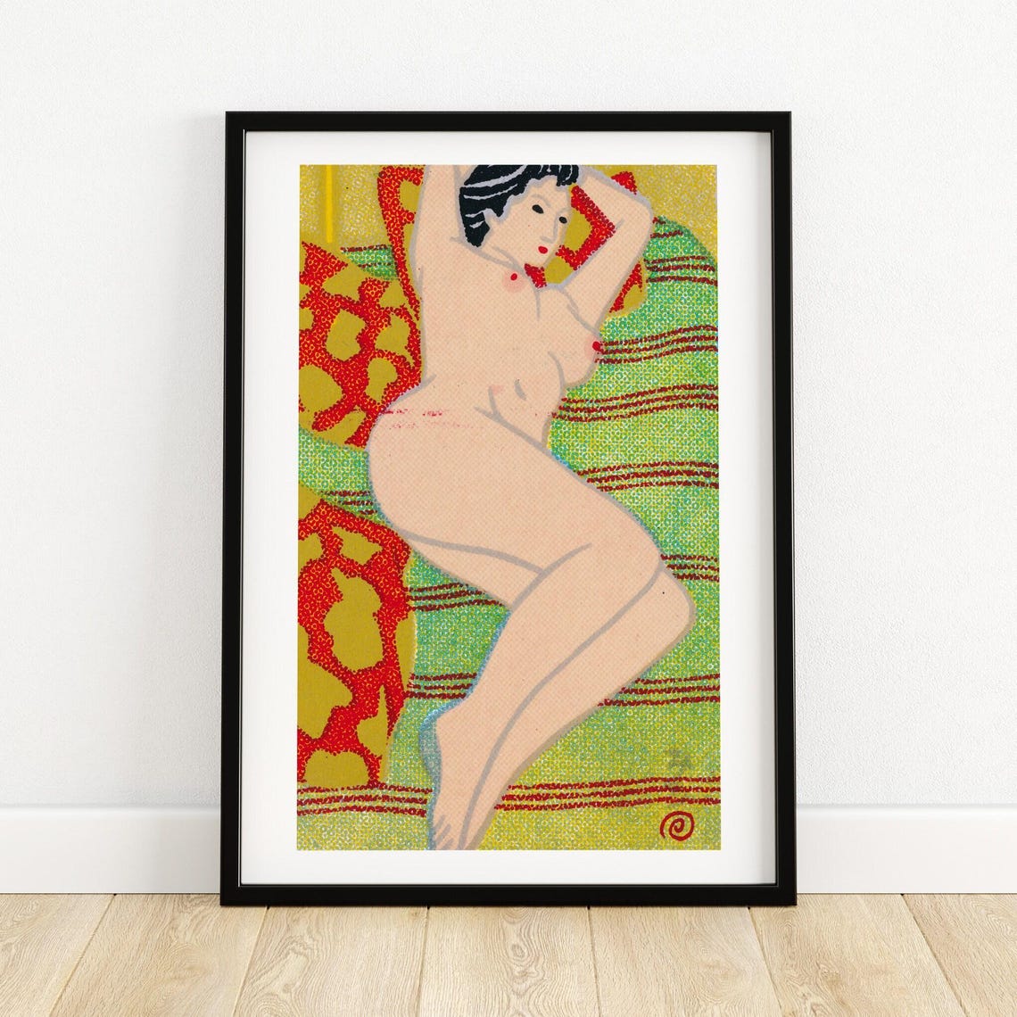 Reclining Nude Woman Colorful Retro Figurative Matchbox Art Poster