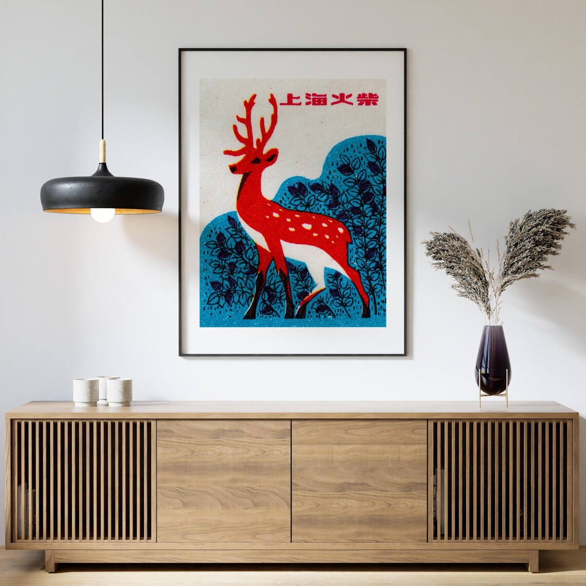 Red Deer Matchbox Print, Vintage China Poster Art - Image 4