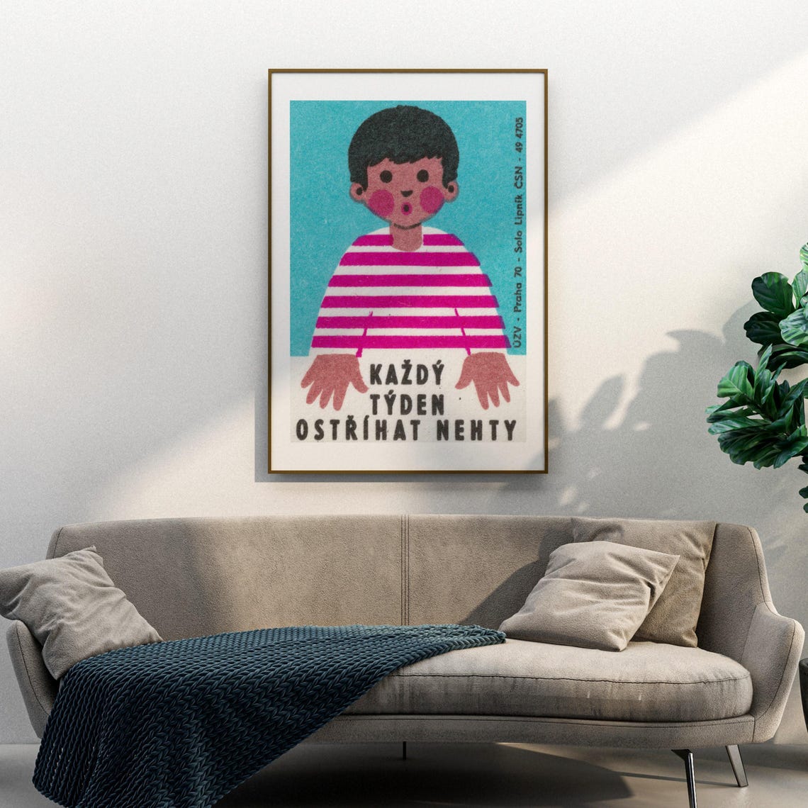 Trim Nails Every Week Boy Striped Shirt Vintage Cartoon Poster - Image 3