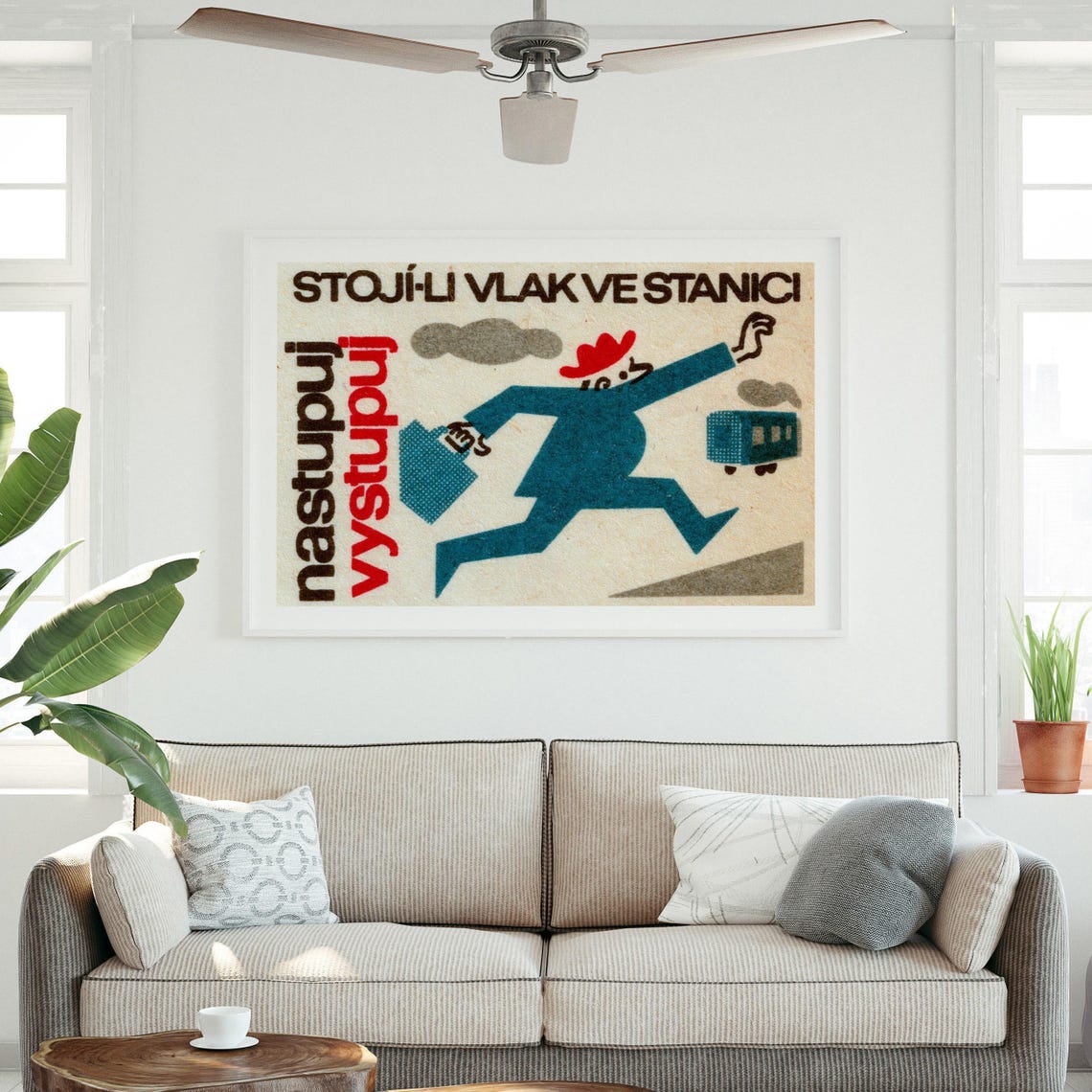 Czech Running Man Chasing Train Station Vintage Matchbox Art Poster - Image 3