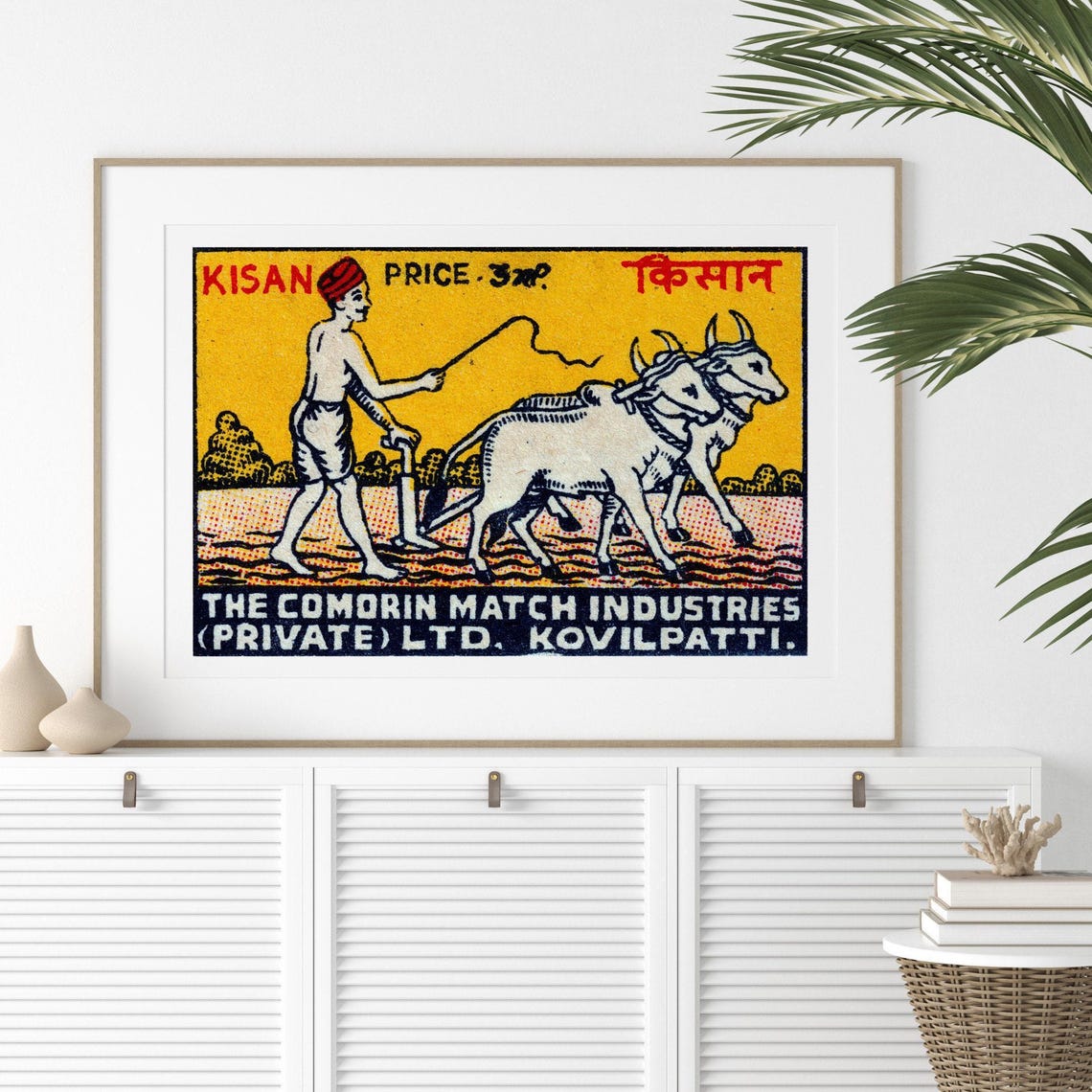 Kisan Farmer Oxen Plow Vintage Indian Safety Matches Label Poster - Image 2