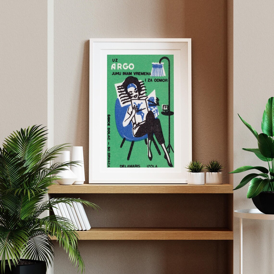 Yugoslavian Argo Matchbox Label Woman Reading in Armchair Vintage Style Poster - Image 2