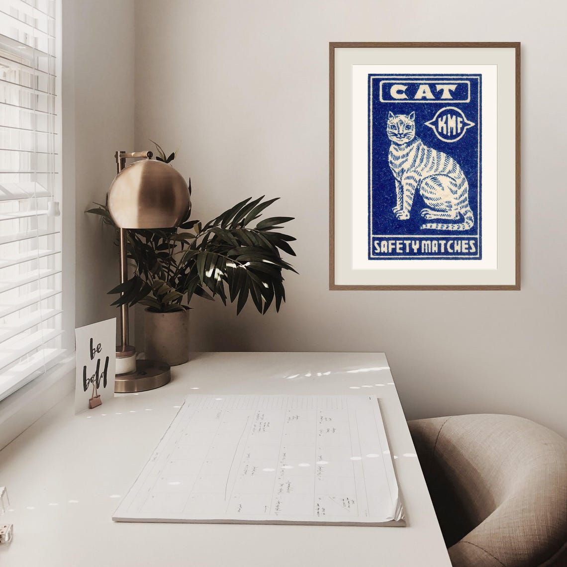 Cat KMF Vintage Safety Matches Blue Graphic Label Art Poster - Image 2
