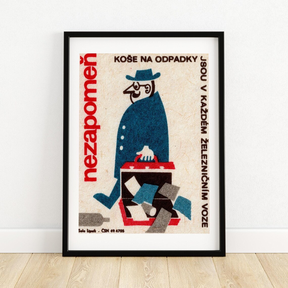 Vintage Czech Man Dropping Suitcase Travel Poster