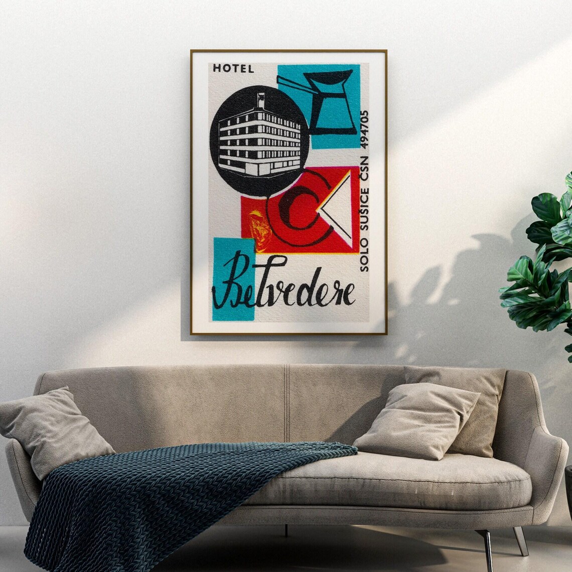 Hotel Belvedere Modernist Solo Sušice Vintage Czech Label Poster - Image 3