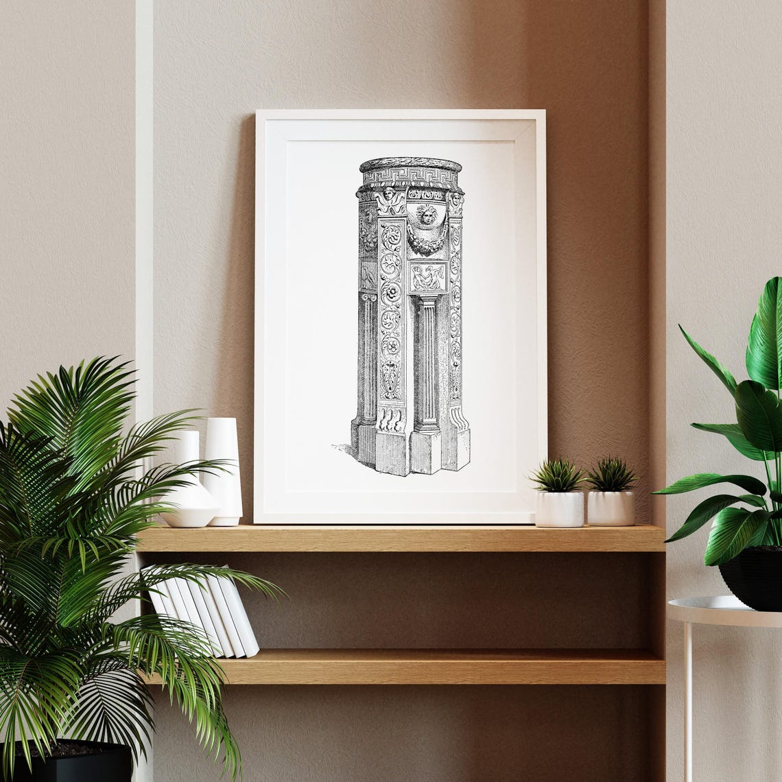Greco Roman Carved Stone Altar Sun Face Relief Engraving Poster - Image 2