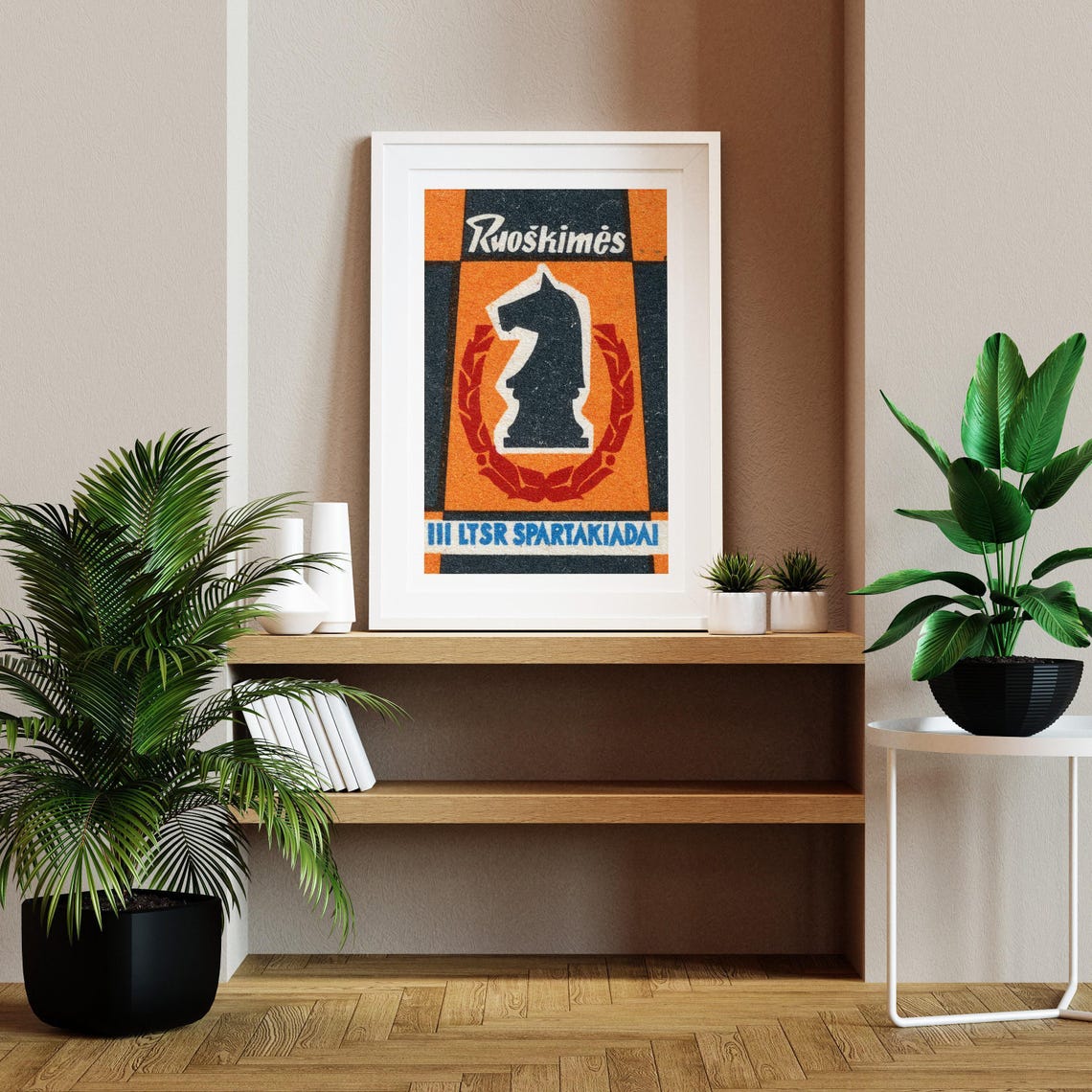 Lithuanian Spartakiad Chess Knight Laurel Wreath Orange Vintage Poster - Image 2