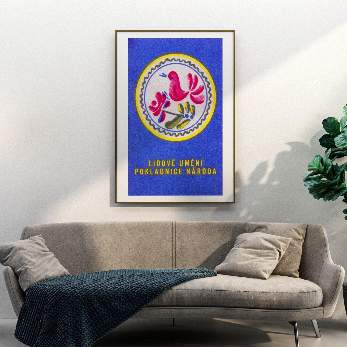 Lidové Umění Ceramic Plate Pink Bird Vintage Czech Folk Art Poster - Image 3