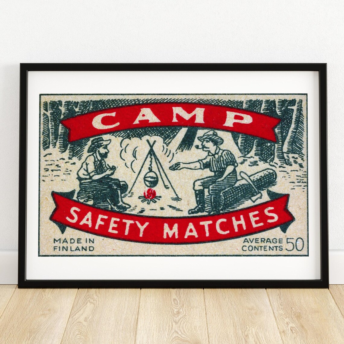 Camping Around Fire Vintage Swedish Travel Poster