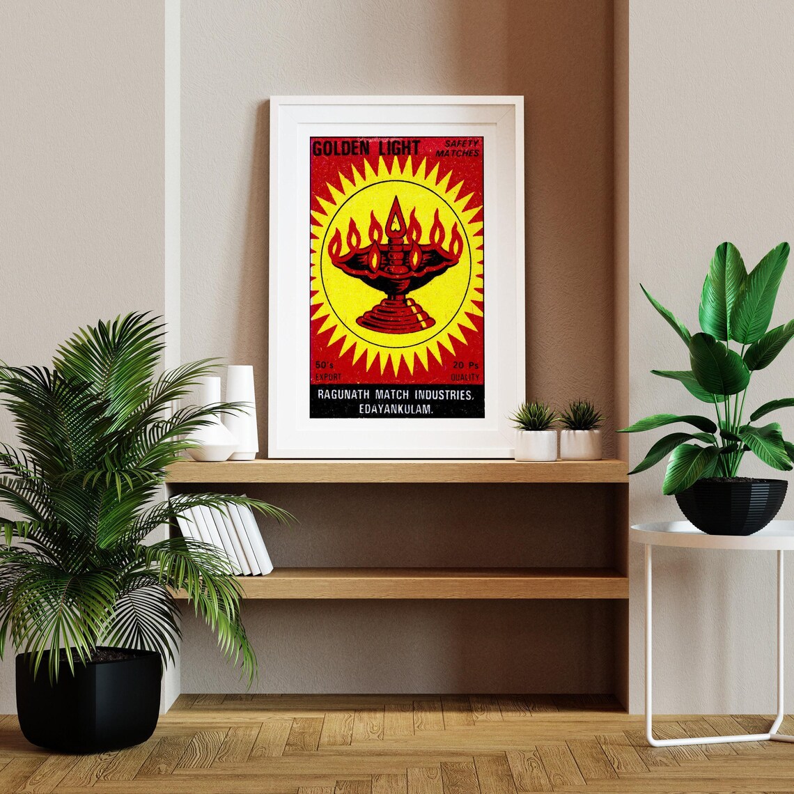 Golden Light Diya Lamp Vintage Indian Matches Label Art Poster - Image 2