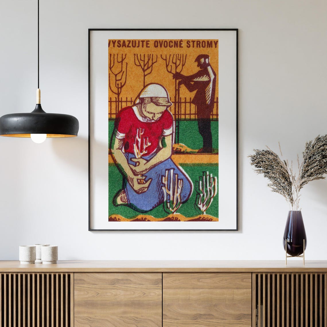 Czech Plant Fruit Trees Gardening Couple Matchbox Label Art Poster - Image 4