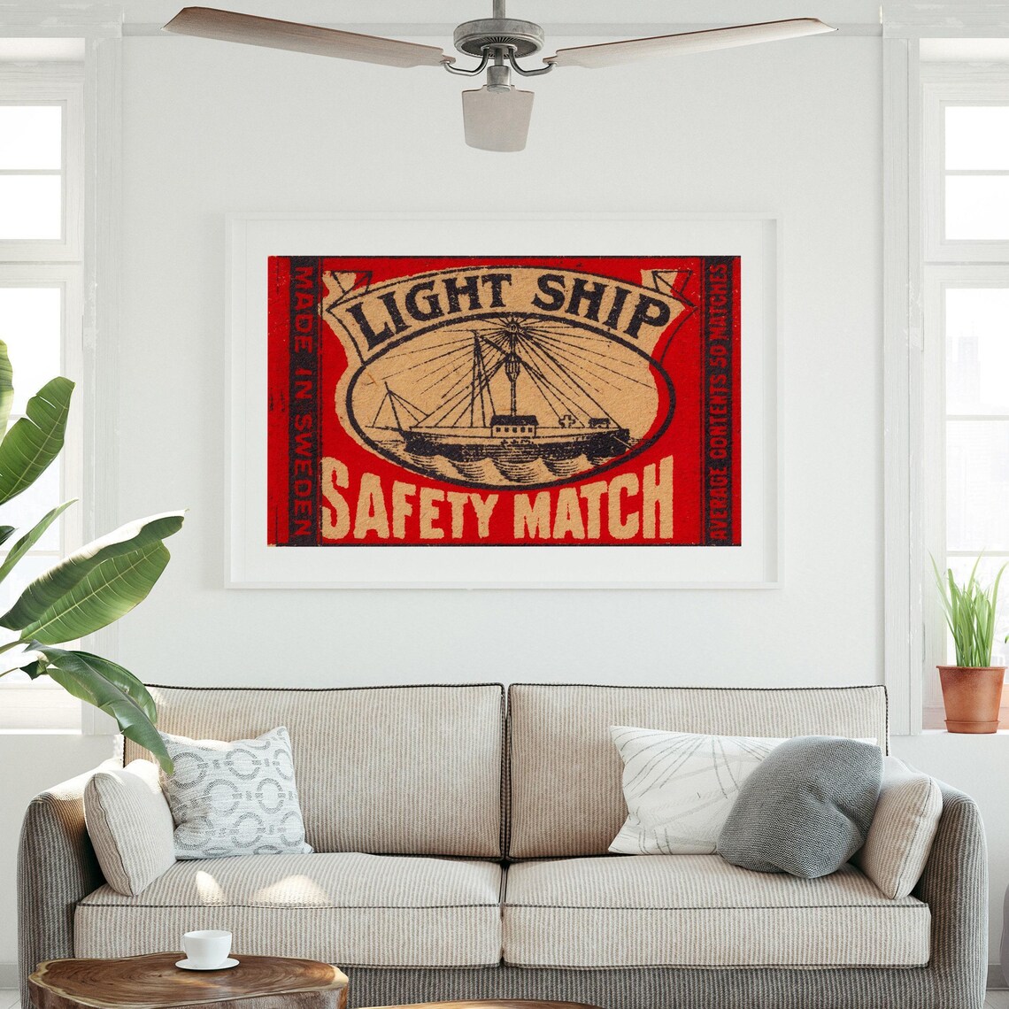 Light Ship Safety Match Swedish Red Vintage Matchbox Label Art Poster - Image 3