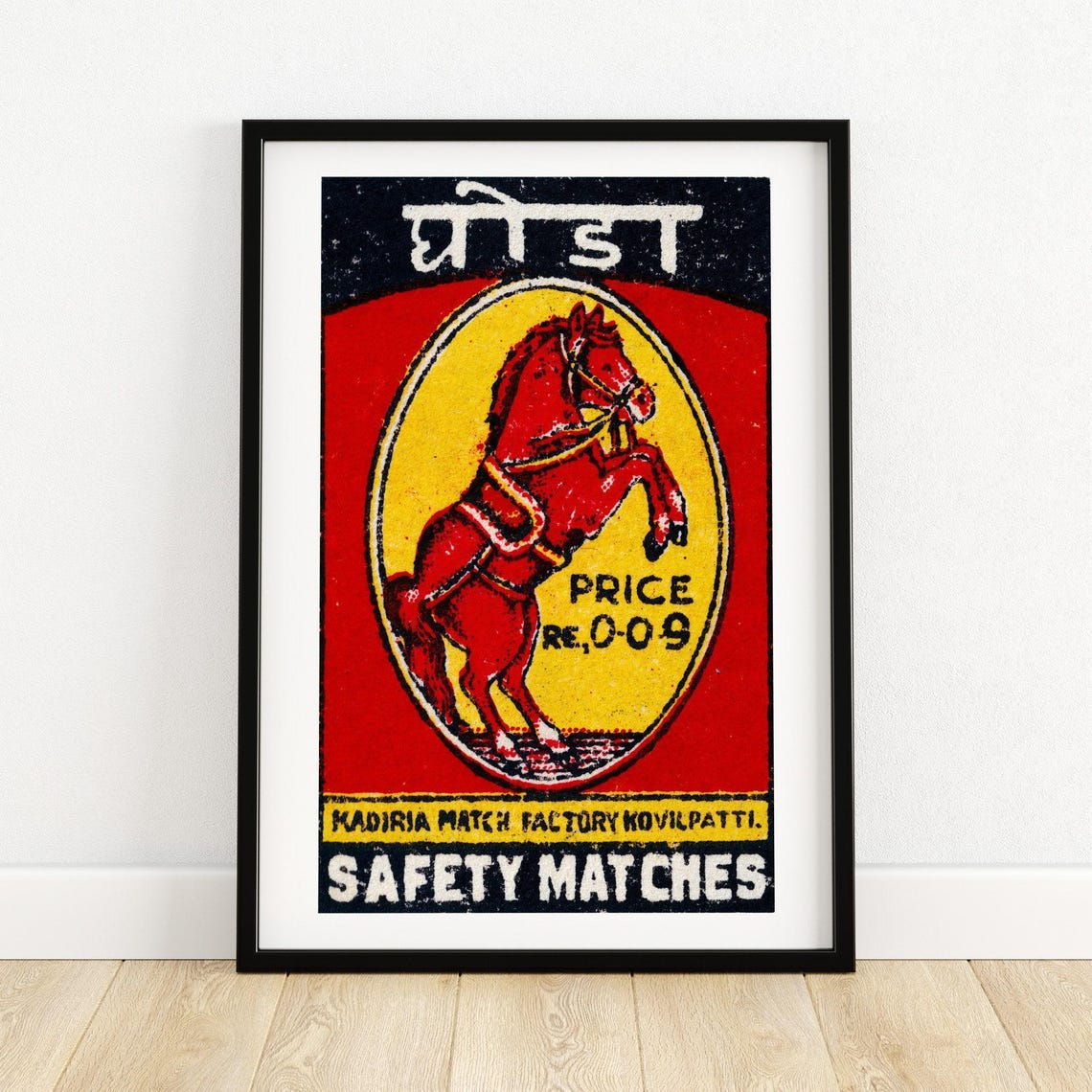 Ghoda Red Horse Indian Safety Matches Vintage Matchbox Label Poster