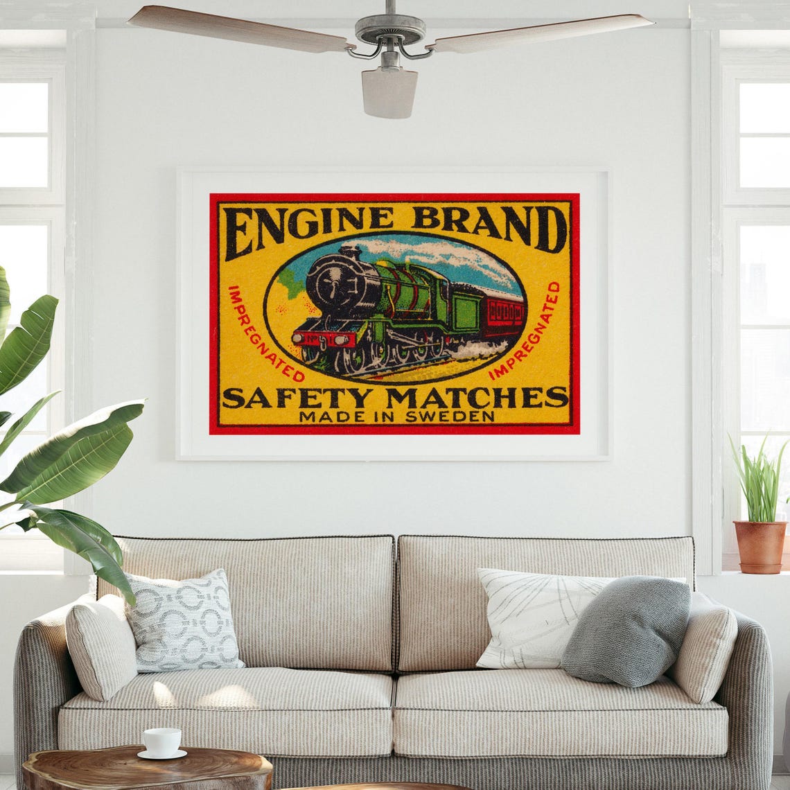 Engine Brand Safety Matches Vintage Swedish Steam Train Label Poster - Image 3
