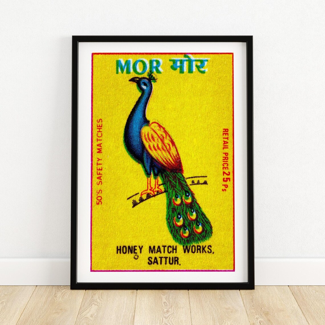 Peacock Matchbox Vintage India Art Print